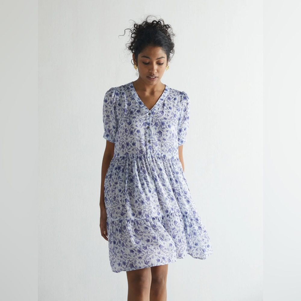 Madewell x Reistor Look on the Bright Side Dress, Purple Porcelain Print